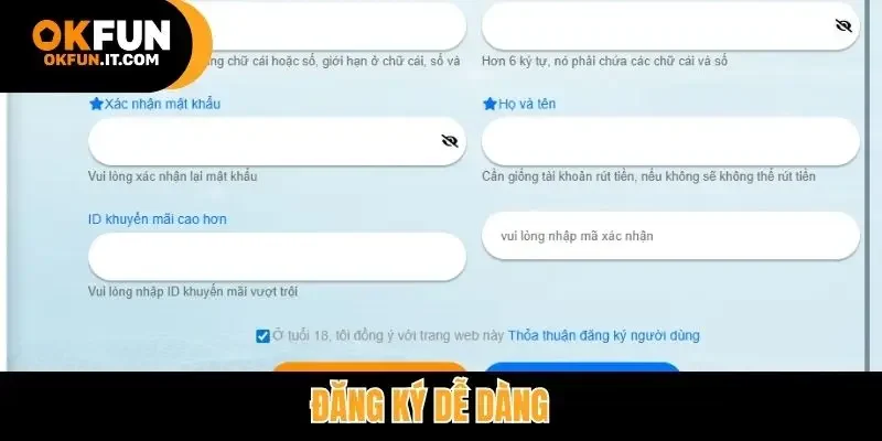 Đăng ký dễ dàng