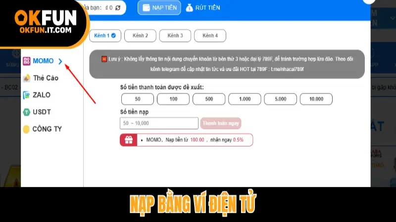 Nạp bằng ví điện tử