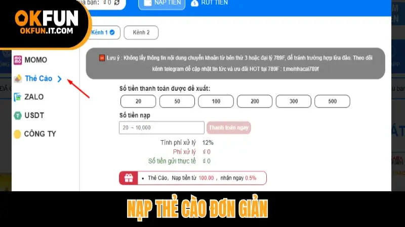 Nạp thẻ cào đơn giản