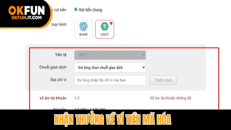 Nhận thưởng về ví tiền mã hóa
